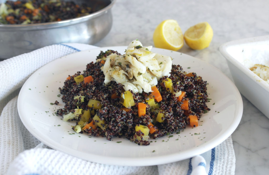 quinoa con verdure e merluzzo